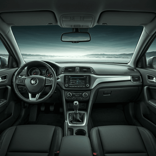 Car Interior Close-up with Steering Wheel and Dashboard Image